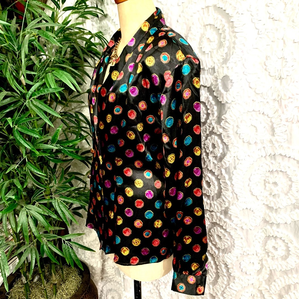 NWT Vintage “Notations” multi color gems on black print long sleeve blouse- 8 - Picture 5 of 12